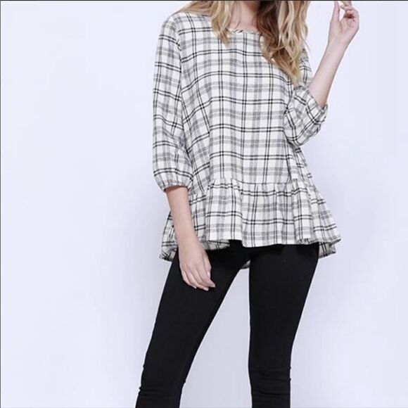 Chris & Carol Plaid Peplum Top - Picture 1 of 4